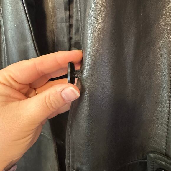 Preston & York Vintage Lamb Skin Leather Button Down Jacket Size S Black Moto - Picture 11 of 12